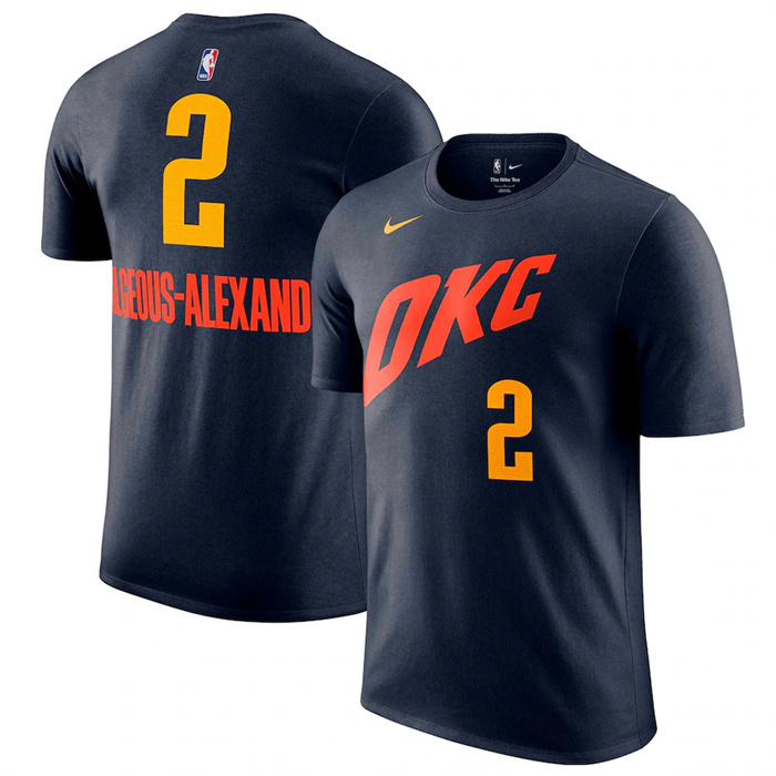 Men's Oklahoma City Thunder #2 Shai Gilgeous-Alexander Navy 2023/24 City Edition Name & Number T-Shirt